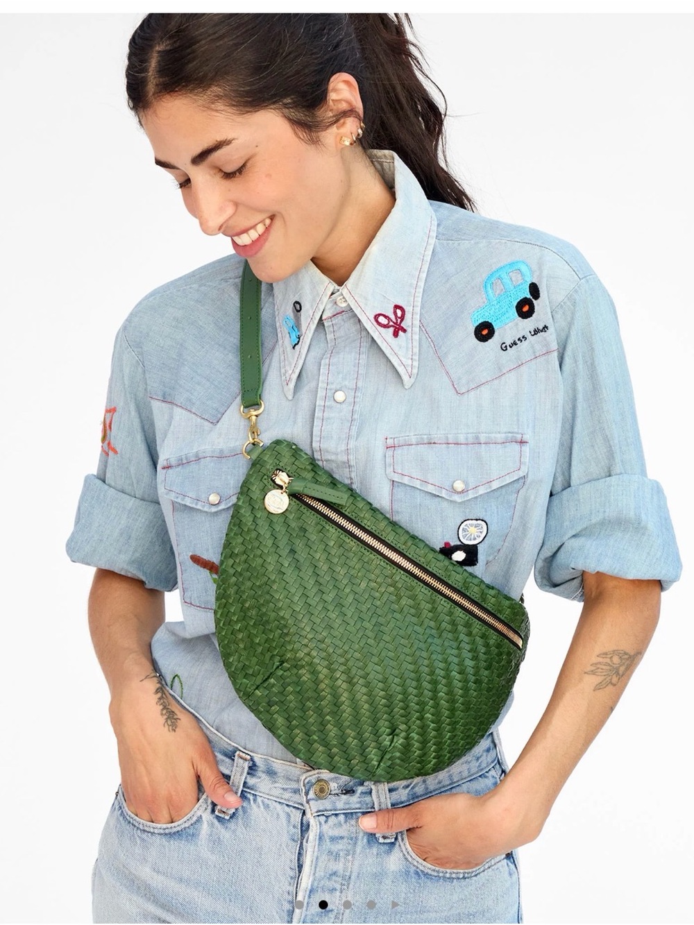 Clare V Green Woven Leather Crossbody - Picture 9 of 9